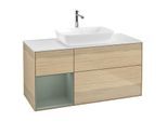 Villeroy und Boch Finion Waschtischunterschrank F821GMPC 120cm, Abdeckplatte white matt, Regale Olive matt lacquer, Oak Veneer