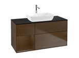 Villeroy und Boch Finion Waschtischunterschrank F822GNGN 120cm, Abdeckplatte black matt, Regale Walnut Veneer, Walnut veneer