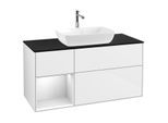 Villeroy und Boch Finion Waschtischunterschrank F822MTGF 120cm, Abdeckplatte black matt, Regale White matt lacquer, Glossy white lacquer