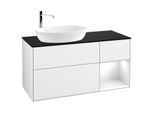 Villeroy und Boch Finion Waschtischunterschrank G932GFGF 120cm, Abdeckplatte black matt, Emotion, Regale Glossy white lacquer, Glossy white lacquer