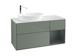 Villeroy und Boch Finion Waschtischunterschrank F931HGGM 120cm, Abdeckplatte white matt, Regale Midnight matt lacquer, Olive Matt Lacquer