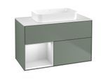 Villeroy und Boch Finion Waschtischunterschrank F651MTGM 100x60,3x50,1cm, Regal links White matt lacquer, Olive Matt Lacquer