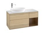 Villeroy und Boch Finion Waschtischunterschrank F931GNPC 120cm, Abdeckplatte white matt, Regale Walnut Veneer, Oak Veneer