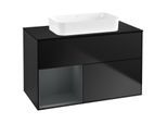 Villeroy und Boch Finion Waschtischunterschrank F652HGPD 100x60,3x50,1cm, Regal links Midnight Blue Matt Lacquer, Black matt lacquer