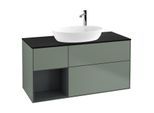 Villeroy und Boch Finion Waschtischunterschrank F942HGGM 120cm, Abdeckplatte black matt, Regale Midnight matt lacquer, Olive Matt Lacquer