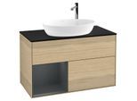 Villeroy und Boch Finion Waschtischunterschrank F892HGPC 100cm, Abdeckplatte black matt, Regale Midnight matt lacquer, Oak Veneer