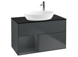 Villeroy und Boch Finion Waschtischunterschrank F892HGHG 100cm, Abdeckplatte black matt, Regale Midnight matt lacquer, Midnight Blue Matt Lacquer