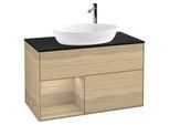 Villeroy und Boch Finion Waschtischunterschrank F892PCPC 100cm, Abdeckplatte black matt, Regale Oak Veneer, Oak Veneer