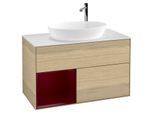 Villeroy und Boch Finion Waschtischunterschrank F891HBPC 100cm, Abdeckplatte white matt, Regale Peony matt lacquer, Oak Veneer
