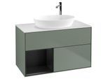 Villeroy und Boch Finion Waschtischunterschrank F891PDGM 100cm, Abdeckplatte white matt, Regale Black matt lacquer, Olive Matt Lacquer