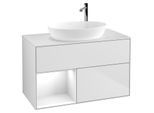Villeroy und Boch Finion Waschtischunterschrank F891GFMT 100cm, Abdeckplatte white matt, Regale Glossy white lacquer, White matt lacquer