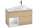 Villeroy und Boch Finion Waschtischunterschrank F891MTPC 100cm, Abdeckplatte white matt, Regale White matt lacquer, Oak Veneer