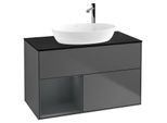 Villeroy und Boch Finion Waschtischunterschrank G892HGGK 100cm, Abdeckplatte black matt, Emotion, Regale Midnight matt lacquer, Anthracite matt