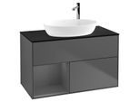 Villeroy und Boch Finion Waschtischunterschrank G892GKGK 100cm, Abdeckplatte black matt, Emotion, Regale Anthracite matt lacquer, Anthracite matt