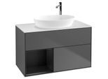 Villeroy und Boch Finion Waschtischunterschrank F891PDGK 100cm, Abdeckplatte white matt, Regale Black matt lacquer, Anthracite matt