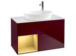 Villeroy und Boch Finion Waschtischunterschrank G891HFHB 100cm, Abdeckplatte white matt, Emotion, Regale Gold matt lacquer, Peony Matt