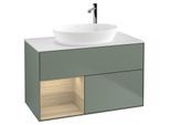 Villeroy und Boch Finion Waschtischunterschrank G891PCGM 100cm, Abdeckplatte white matt, Emotion, Regale Oak Veneer, Olive Matt Lacquer