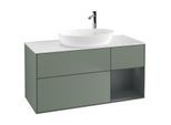 Villeroy und Boch Finion Waschtischunterschrank F951HGGM 120cm, Abdeckplatte white matt, Regale Midnight matt lacquer, Olive Matt Lacquer