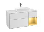 Villeroy und Boch Finion Waschtischunterschrank G831HFMT 120cm, Abdeckplatte white matt, Emotion, Regale Gold matt lacquer, White matt lacquer