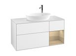 Villeroy und Boch Finion Waschtischunterschrank F951PCGF 120cm, Abdeckplatte white matt, Regale Oak Veneer, Glossy white lacquer