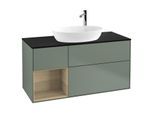 Villeroy und Boch Finion Waschtischunterschrank G942PCGM 120cm, Abdeckplatte black matt, Emotion, Regale Oak Veneer, Olive Matt Lacquer