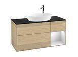 Villeroy und Boch Finion Waschtischunterschrank G952MTPC 120cm, Abdeckplatte black matt, Emotion, Regale White matt lacquer, Oak Veneer