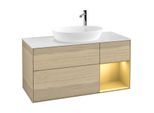 Villeroy und Boch Finion Waschtischunterschrank G951HFPC 120cm, Abdeckplatte white matt, Emotion, Regale Gold matt lacquer, Oak Veneer