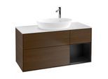 Villeroy und Boch Finion Waschtischunterschrank G951PDGN 120cm, Abdeckplatte white matt, Emotion, Regale Black matt lacquer, Walnut veneer