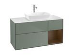 Villeroy und Boch Finion Waschtischunterschrank F831GNGM 120cm, Abdeckplatte white matt, Regale Walnut Veneer, Olive Matt Lacquer