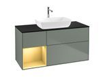 Villeroy und Boch Finion Waschtischunterschrank G822HFGM 120cm, Abdeckplatte black matt, Emotion, Regale Gold matt lacquer, Olive Matt Lacquer