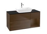 Villeroy und Boch Finion Waschtischunterschrank F832GNGN 120cm, Abdeckplatte black matt, Regale Walnut Veneer, Walnut veneer
