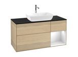 Villeroy und Boch Finion Waschtischunterschrank F832MTPC 120cm, Abdeckplatte black matt, Regale White matt lacquer, Oak Veneer