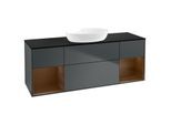 Villeroy und Boch Finion Waschtischunterschrank FD02GNHG 120cm, Abdeckplatte black matt, Regale Walnut Veneer, Midnight Blue Matt Lacquer