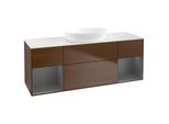 Villeroy und Boch Finion Waschtischunterschrank FD01GKGN 120cm, Abdeckplatte white matt, Regale Anthracite matt lacquer, Walnut veneer