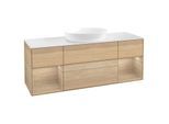 Villeroy und Boch Finion Waschtischunterschrank FD01PCPC 120cm, Abdeckplatte white matt, Regale Oak Veneer, Oak Veneer