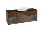 Villeroy und Boch Finion Waschtischunterschrank GD02GKGN 120cm, Abdeckplatte black matt, Emotion, Regale Anthracite matt lacquer, Walnut veneer