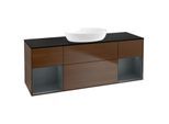 Villeroy und Boch Finion Waschtischunterschrank GD02HGGN 120cm, Abdeckplatte black matt, Emotion, Regale Midnight matt lacquer, Walnut veneer