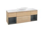 Villeroy und Boch Finion Waschtischunterschrank GD01HGPC 120cm, Abdeckplatte white matt, Emotion, Regale Midnight matt lacquer, Oak Veneer
