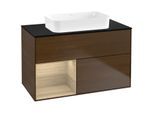 Villeroy und Boch Finion Waschtischunterschrank G652PCGN 100x60,3x50,1cm, Regal links Oak Veneer, Walnut veneer