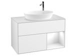Villeroy und Boch Finion Waschtischunterschrank G901GFGF 100cm, Abdeckplatte white matt, Emotion, Regale Glossy white lacquer, Glossy white lacquer