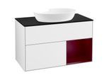 Villeroy und Boch Finion Waschtischunterschrank FA22HBGF 100cm, Abdeckplatte black matt, Regale Peony matt lacquer, Glossy white lacquer