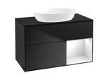 Villeroy und Boch Finion Waschtischunterschrank FA22GFPD 100cm, Abdeckplatte black matt, Regale Glossy white lacquer, Black matt lacquer