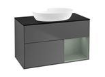 Villeroy und Boch Finion Waschtischunterschrank FA22GMGK 100cm, Abdeckplatte black matt, Regale Olive matt lacquer, Anthracite matt