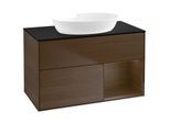 Villeroy und Boch Finion Waschtischunterschrank FA22GNGN 100cm, Abdeckplatte black matt, Regale Walnut Veneer, Walnut veneer