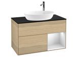 Villeroy und Boch Finion Waschtischunterschrank F902MTPC 100cm, Abdeckplatte black matt, Regale White matt lacquer, Oak Veneer