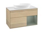 Villeroy und Boch Finion Waschtischunterschrank FA21GMPC 100cm, Abdeckplatte white matt, Regale Olive matt lacquer, Oak Veneer