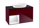 Villeroy und Boch Finion Waschtischunterschrank GA12GFHB 100cm, Abdeckplatte black matt, Emotion, Regale Glossy white lacquer, Peony Matt