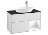 Villeroy und Boch Finion Waschtischunterschrank G902GFMT 100cm, Abdeckplatte black matt, Emotion, Regale Glossy white lacquer, White matt lacquer