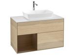 Villeroy und Boch Finion Waschtischunterschrank F771GNPC 100cm, Abdeckplatte white matt, Regale Walnut Veneer, Oak Veneer