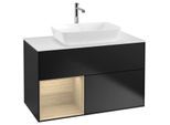 Villeroy und Boch Finion Waschtischunterschrank F771PCPD 100cm, Abdeckplatte white matt, Regale Oak Veneer, Black matt lacquer
